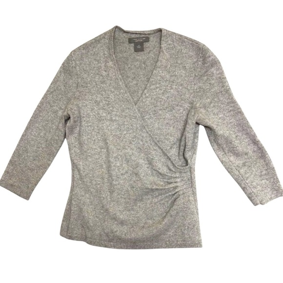Ann Taylor Cashmere Blend Faux Wrap Sweater Gray Metallic – Size SP - Picture 1 of 9